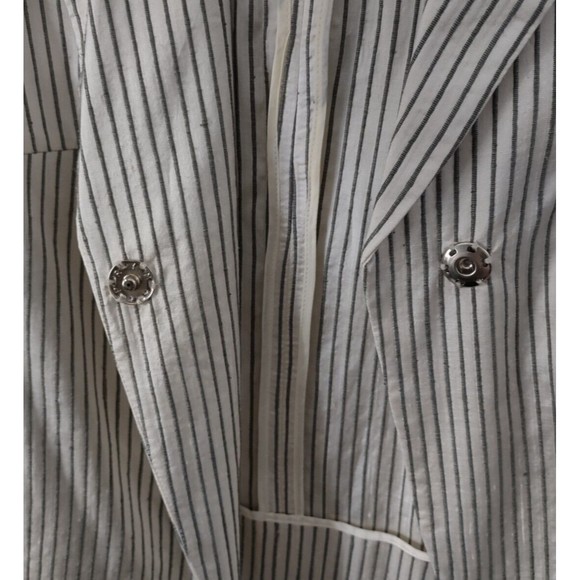 Akris Punto Silk Blazer Jacket Womens 12 Ivory Green Stripe Snap Button Coat - Picture 4 of 8